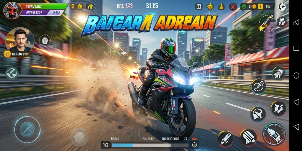 Tampilan gameplay BRO178 dengan balapan motor yang intens