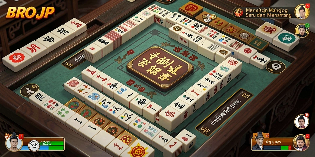 Tampilan gameplay BROJP yang menarik dengan ubin Mahjong berwarna-warni.