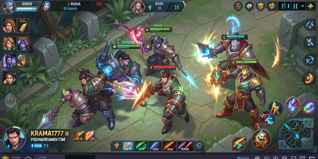 Gameplay seru di KRAMAT77 dengan karakter unik dan pertarungan tim.