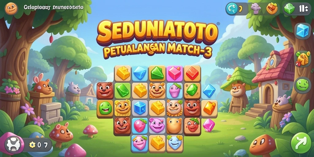 Tampilan gameplay SEDUNIATOTO yang penuh warna dan seru.