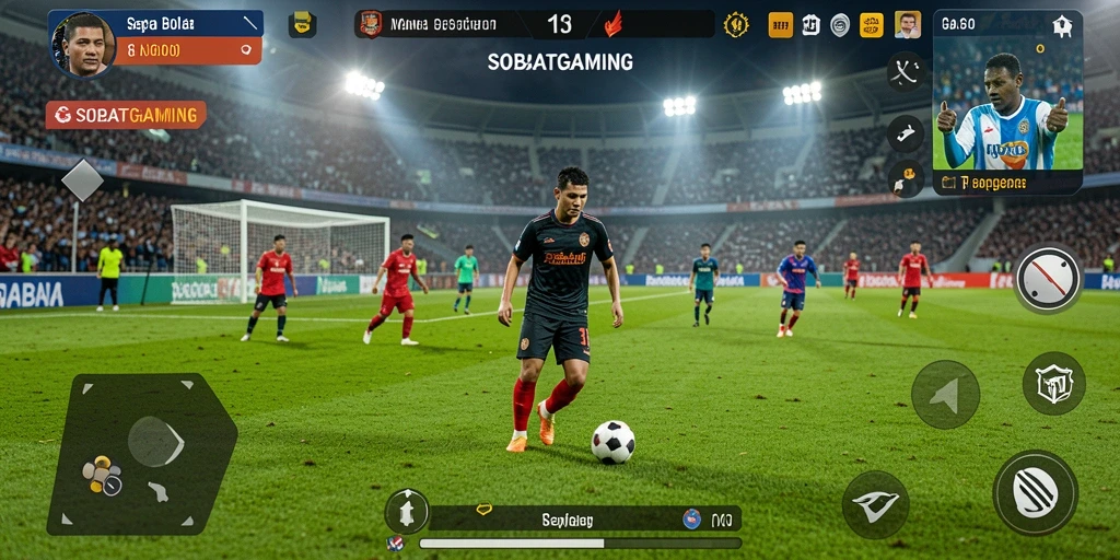Tampilan gameplay seru dari SOBATGAMING dengan aksi sepak bola yang mendebarkan.