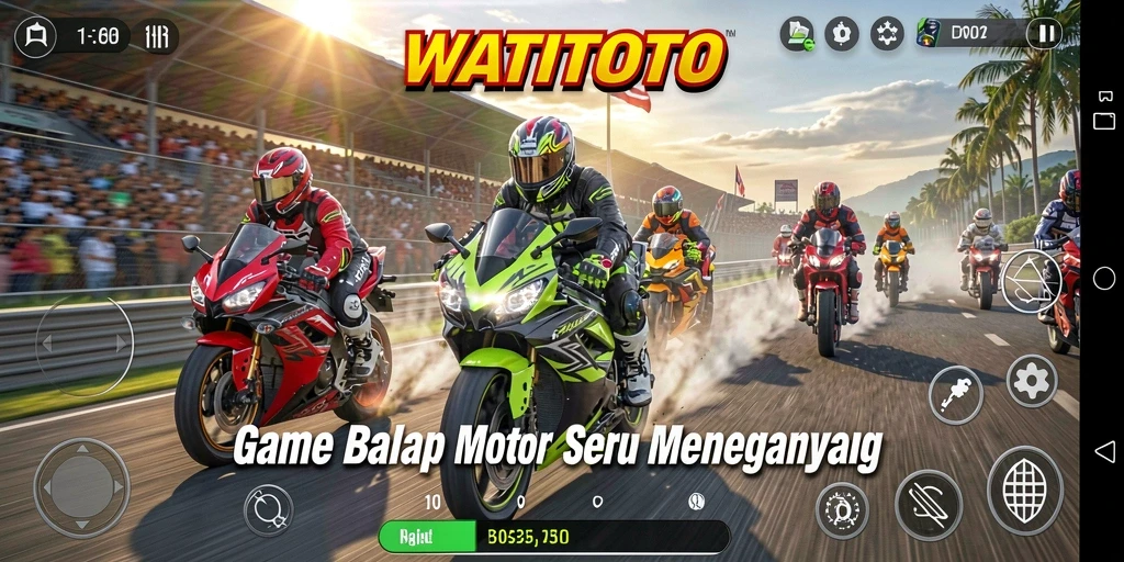 Screenshot dari gameplay WATITOTO dengan aksi balap yang menegangkan.